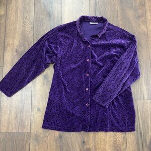 Purple Velour Adele Norman Button Up Shirt, Size L / XL